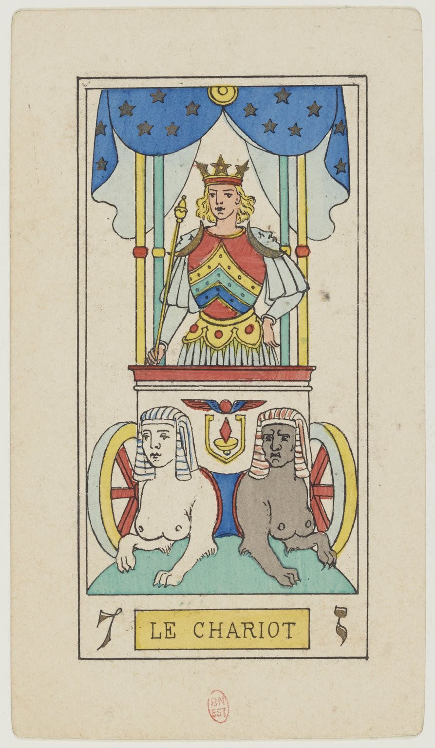 Arcane VII, le Chariot, du tarot d'Oswald Wirth de 1889, exemplaire de la BnF