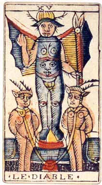 Atout XV, le Diable, tarot de Marseille de Jean Dodal, Lyon, début du XVIIIe siècle