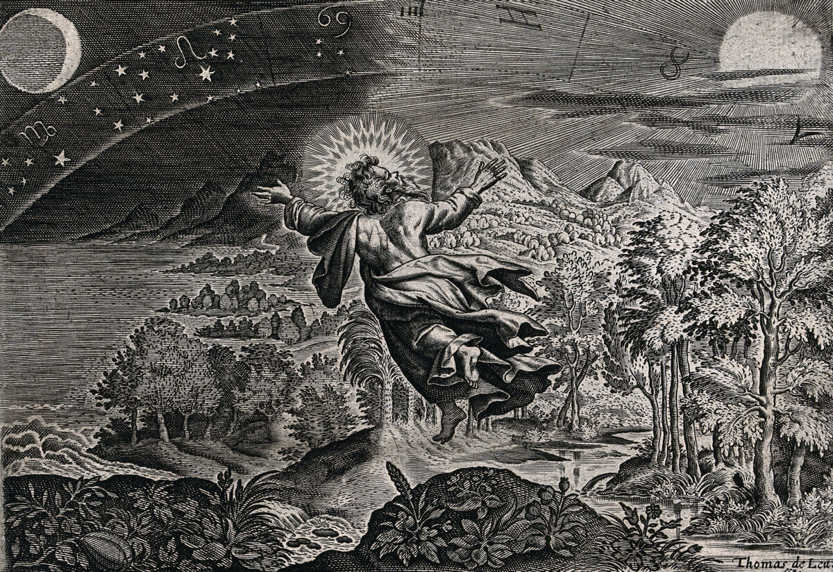 Gravure du quatrième jour de la Création : Dieu crée le Soleil, la Lune et les étoiles