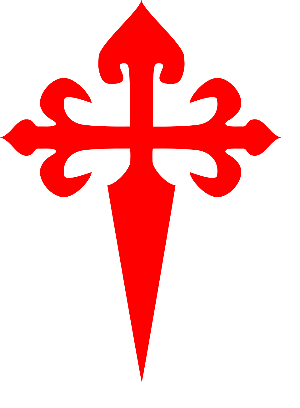 Croix de Saint-Jacques rouge en forme d'épée, aux bras fleurdelisés