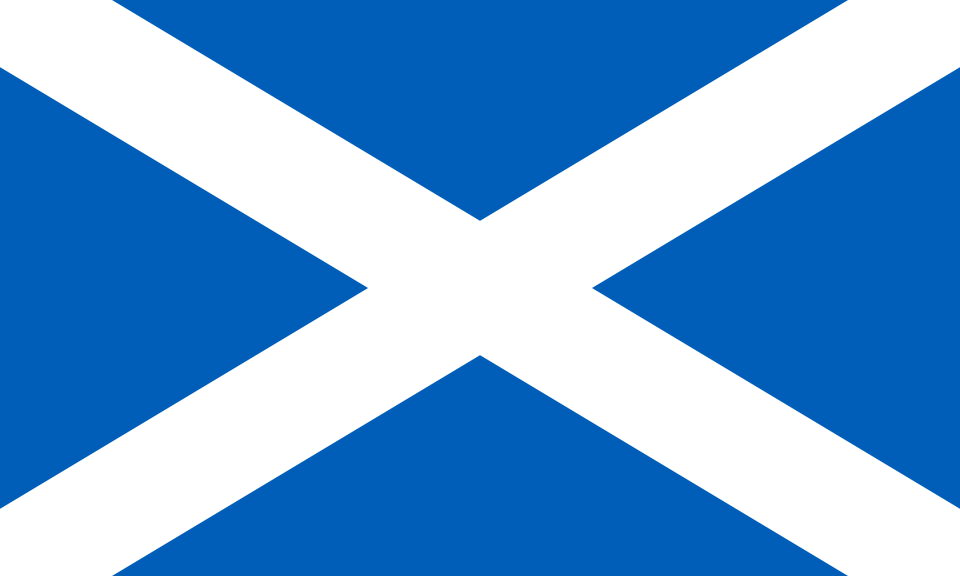 Drapeau de l'Écosse : croix de Saint-André blanche en X sur fond bleu