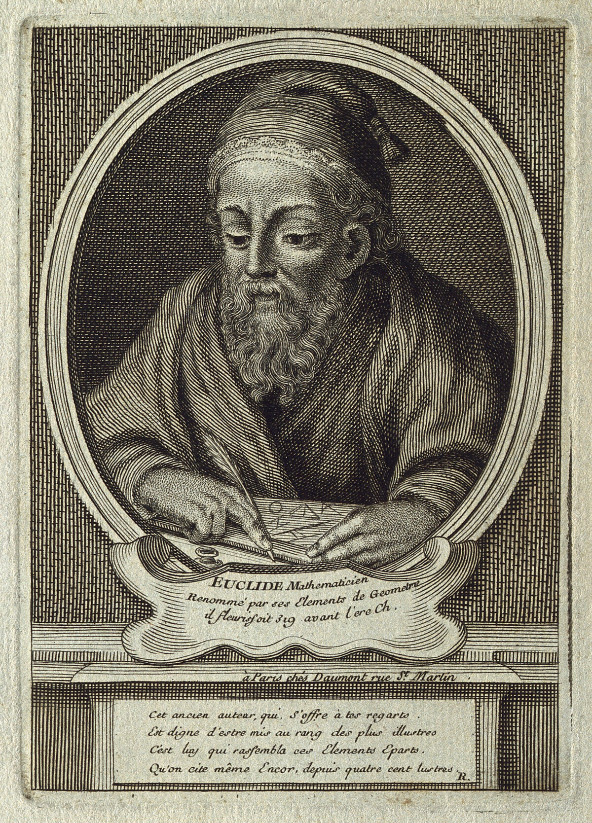 Portrait gravé du mathématicien grec Euclide