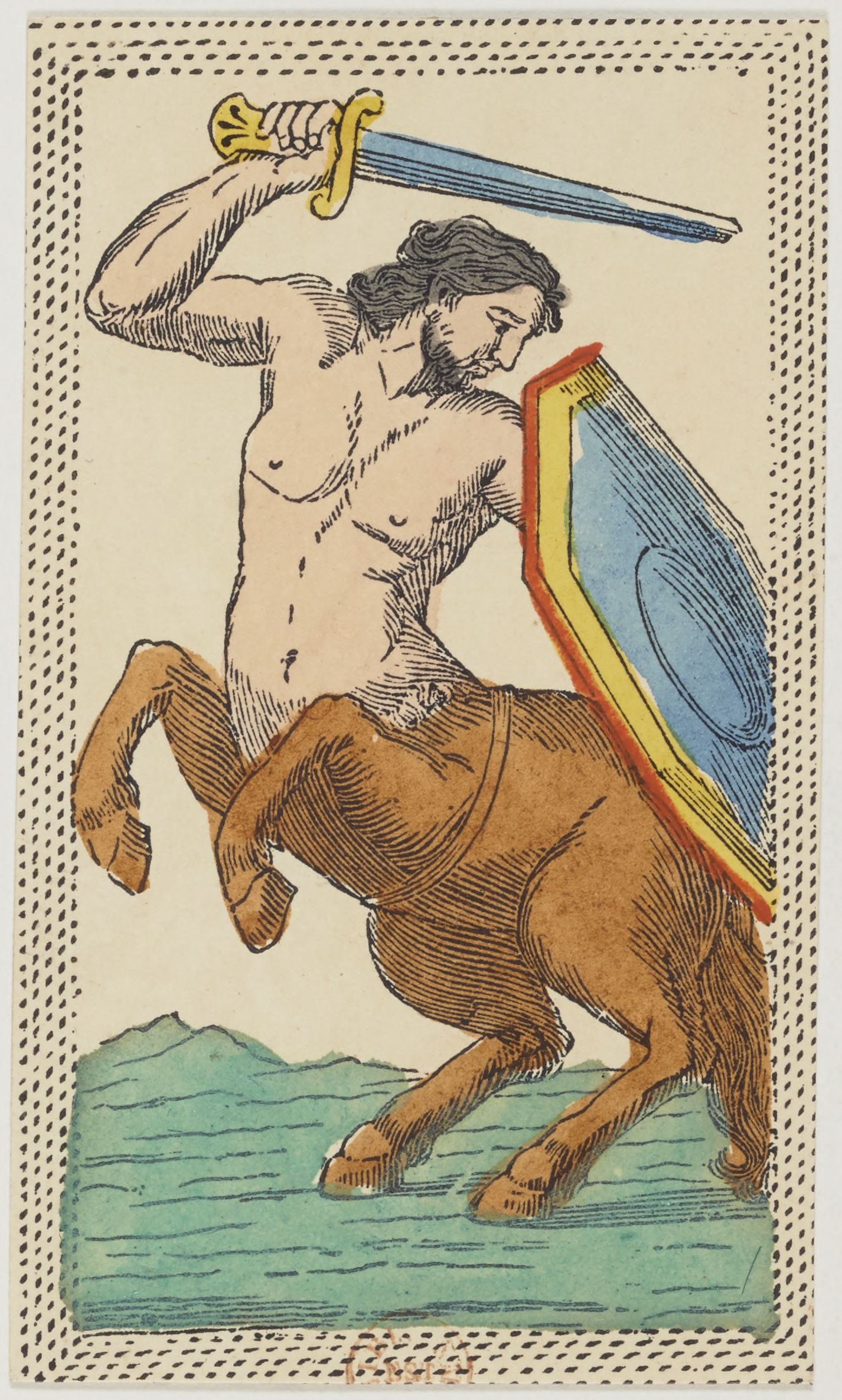Cavalier d'Épées d'un jeu de minchiate florentin de la fin du XIXe siècle
