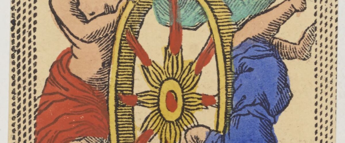 Atout de la Roue de Fortune d'un jeu de minchiate florentin de la fin du XIXe siècle