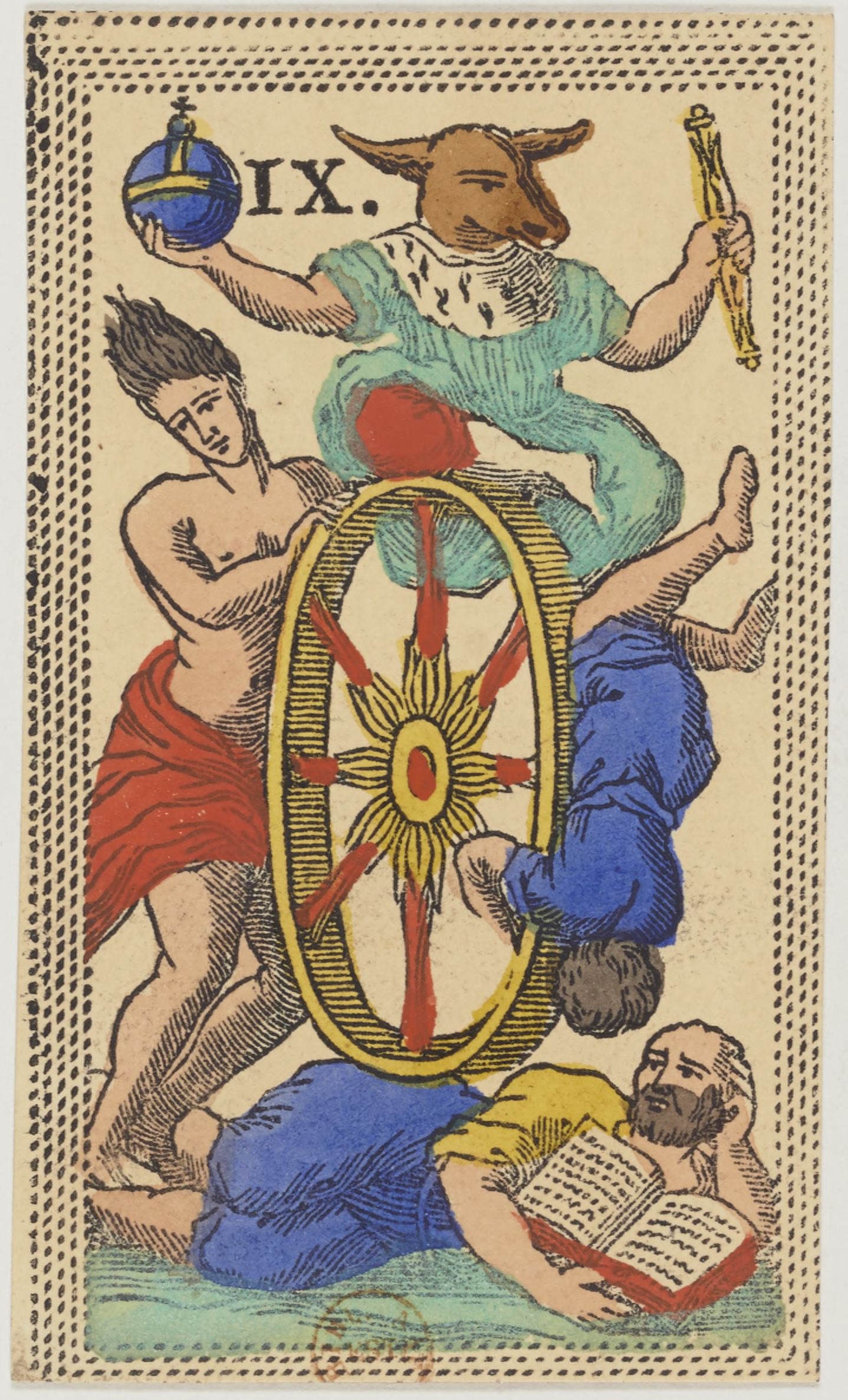 Atout de la Roue de Fortune d'un jeu de minchiate florentin de la fin du XIXe siècle