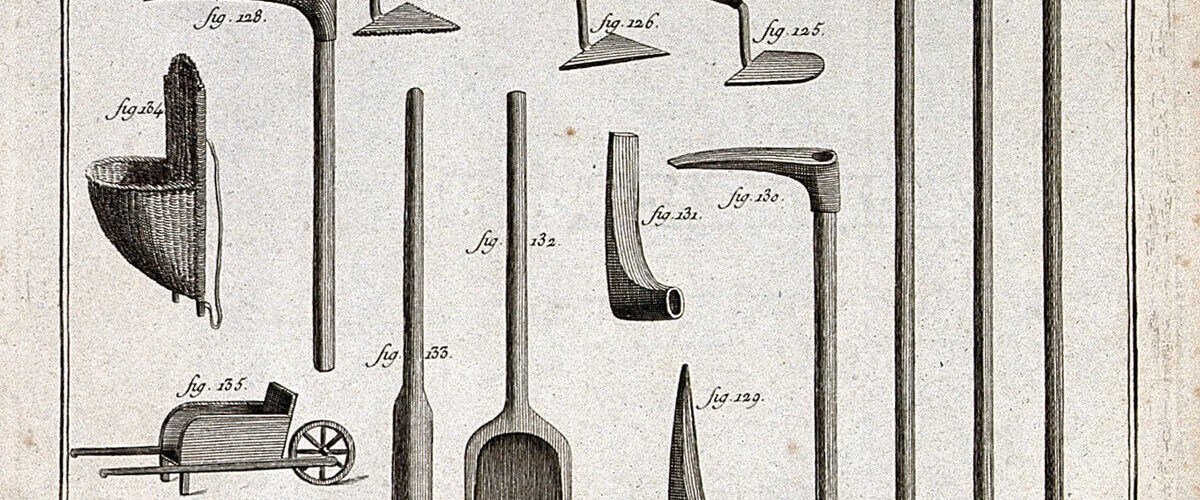 Planche « Architecture, maçonnerie » du XVIIIe siècle représentant des outils de maçon