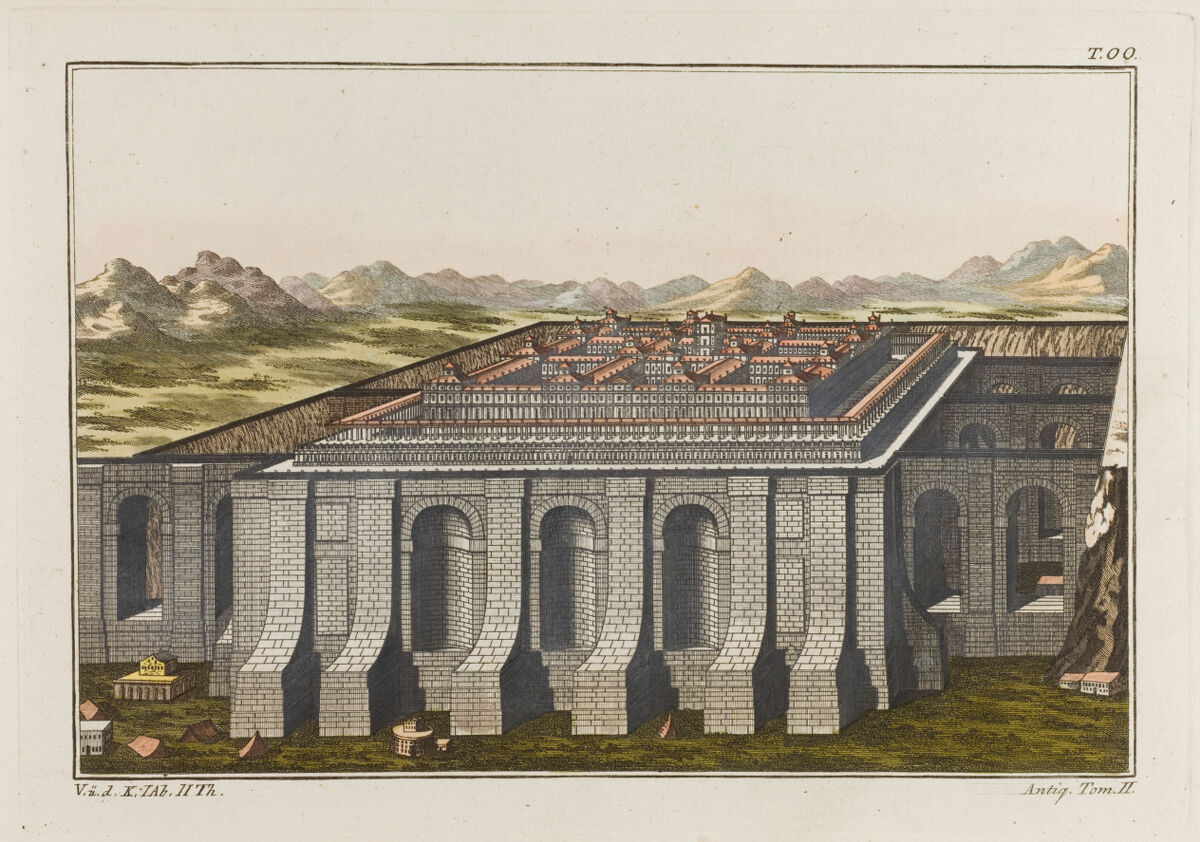 Gravure coloriée représentant une reconstitution du Temple de Salomon à Jérusalem